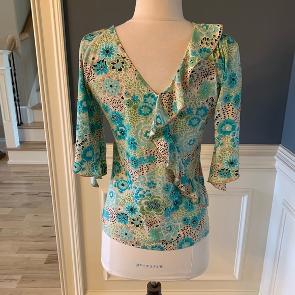 Saint Tropez West Top Groovy Silky Womens Small Floral Spring Hippie - Picture 3 of 8